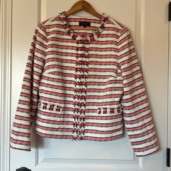 Talbots White & Pink Zip Up Fringe Jacket Like New - Picture 2 of 9